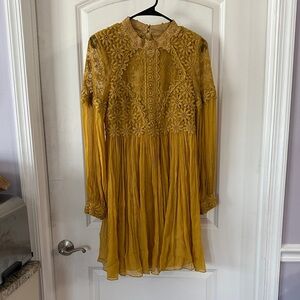 NWT Vintage Free People Elegant Gold Lace and Pearl Dress Size 12